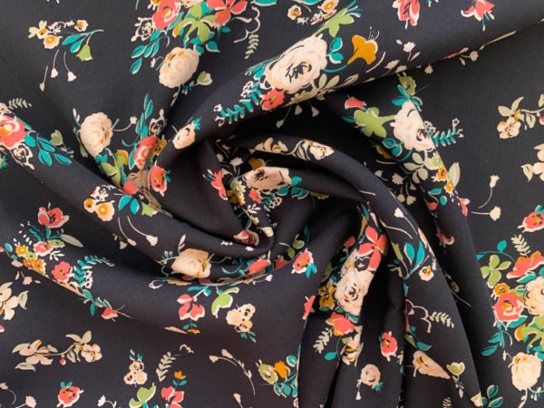 Viscose Crepe Print - Sketched Lilies - Amber