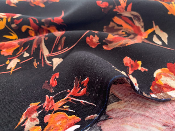 Viscose Crepe Print - Sketched Lilies - Amber