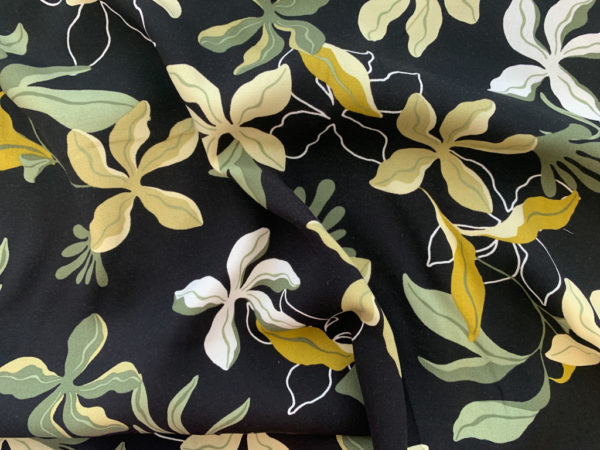 Viscose Crepe Print - Sketched Lilies - Amber