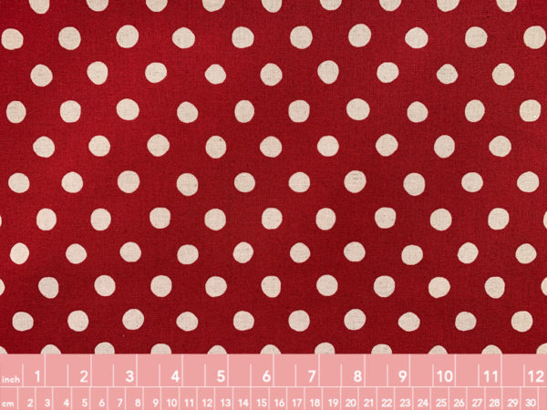 Cotton/Flax Canvas - Natural Dots - Red