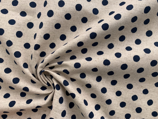 Cotton/Flax Canvas - Natural Dots - Navy