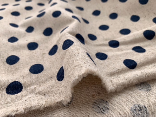 Cotton/Flax Canvas - Natural Dots - Navy