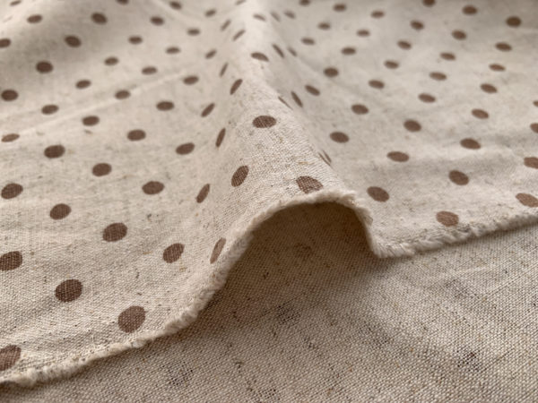 Cotton/Flax Canvas - Natural Dots - Brown