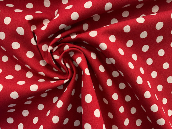 Cotton/Flax Canvas - Natural Dots - Red