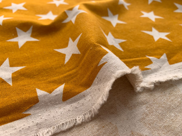 Cotton/Flax Canvas - Natural Stars - Gold