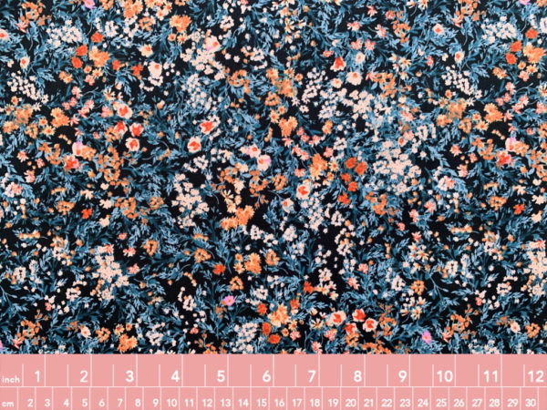 Hokkoh - Cotton Lawn - Orange/Blue Flowers