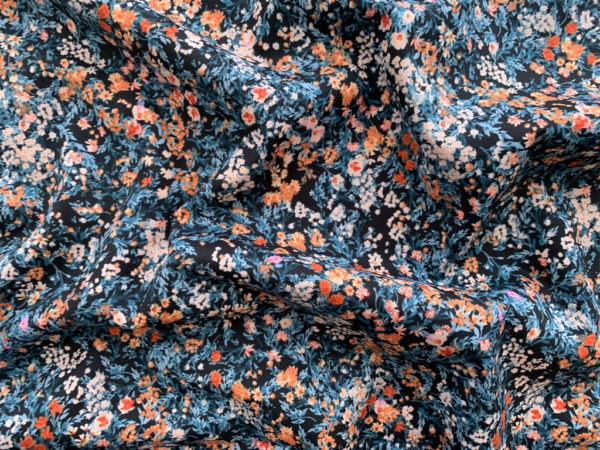 Hokkoh - Cotton Lawn - Orange/Blue Flowers