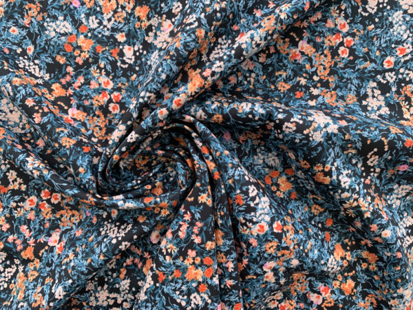 Hokkoh - Cotton Lawn - Orange/Blue Flowers