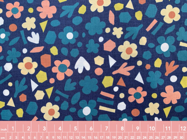 Japanese Cotton Shirting - Geometric Blossoms - Light Blue