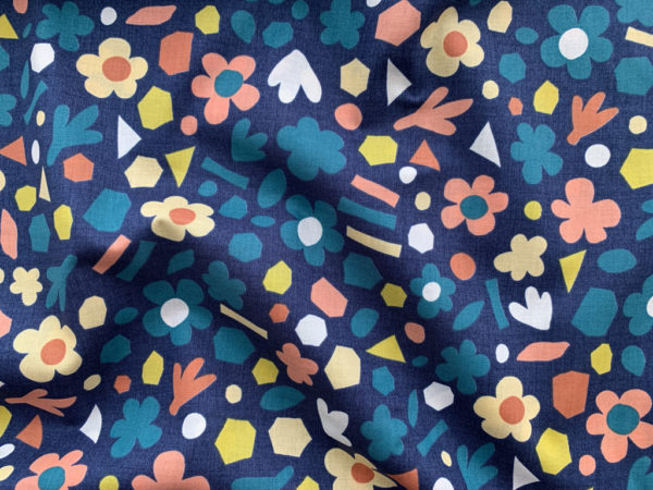 Japanese Cotton Shirting - Geometric Blossoms - Light Blue