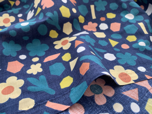 Japanese Cotton Shirting - Geometric Blossoms - Light Blue