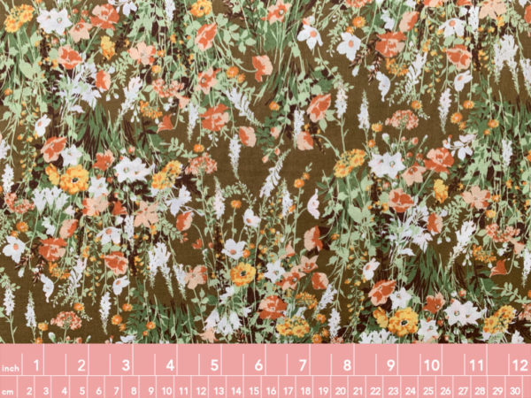 Kokka - Cotton Lawn - Wildflower Bouquet - Brown