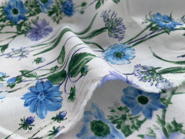 Kokka - Organic Cotton Lawn - Wildflower Bouquet - Blue