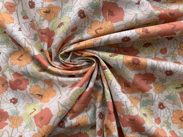 Kokka - Organic Cotton Lawn - Dancing Poppies - Orange