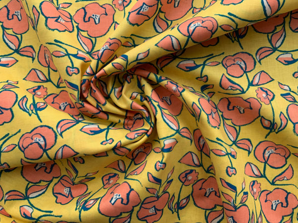 Hokkoh - Cotton Sheeting - Sketched Florals - Yellow