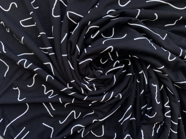 Bamboo/Spandex Knit Print - Abstract Lines - Black