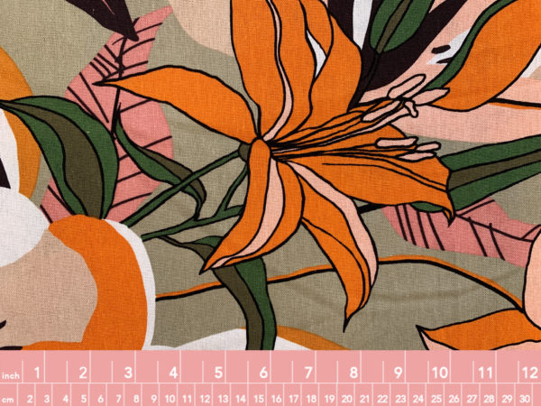 Printed Rayon/Linen - Calla Lily - Orange/Green