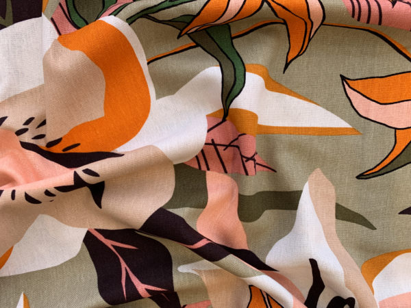 Printed Rayon/Linen - Calla Lily - Orange/Green