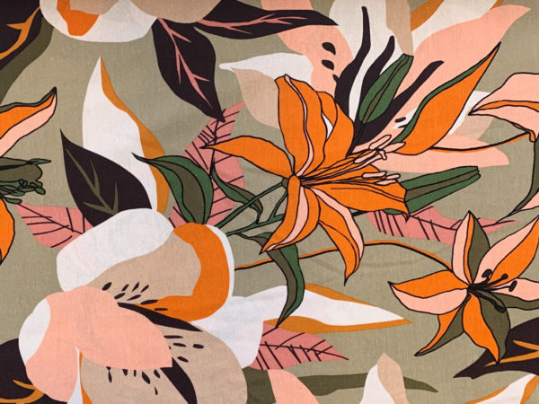 Printed Rayon/Linen - Calla Lily - Orange/Green