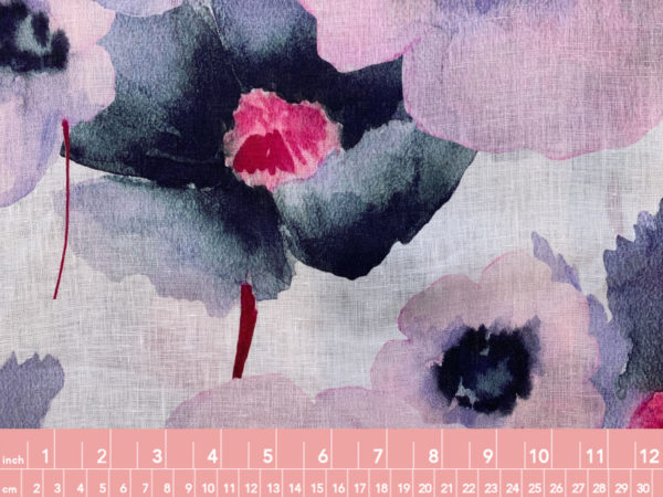 Digital Print Linen - Lavender Poppies