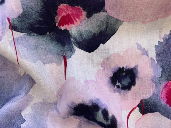 Digital Print Linen - Lavender Poppies