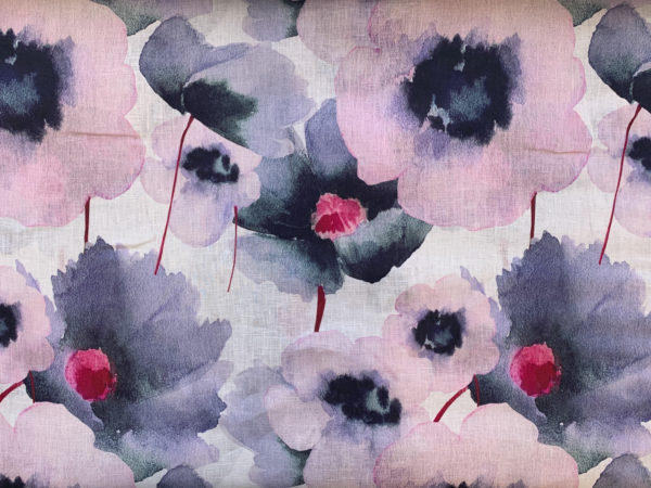 Digital Print Linen - Lavender Poppies