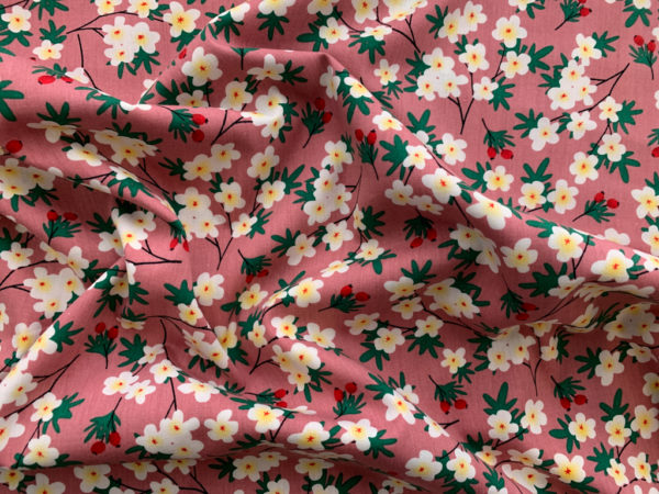 Cotton Poplin - Berries & Blooms - Pink