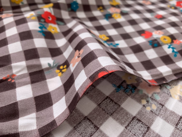 Cotton Shirting - Gingham Floral - Brown