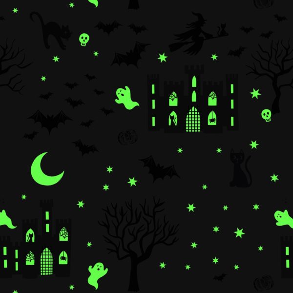 Quilting Cotton - Castle Spooky - Grey - Glow in the Dark