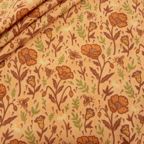 Birch - Organic Cotton Lawn - Poppies - Peachy