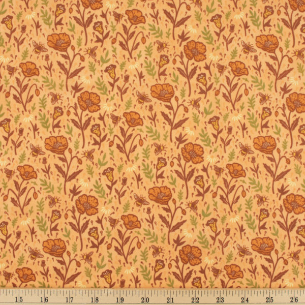 Birch - Organic Cotton Lawn - Poppies - Peachy