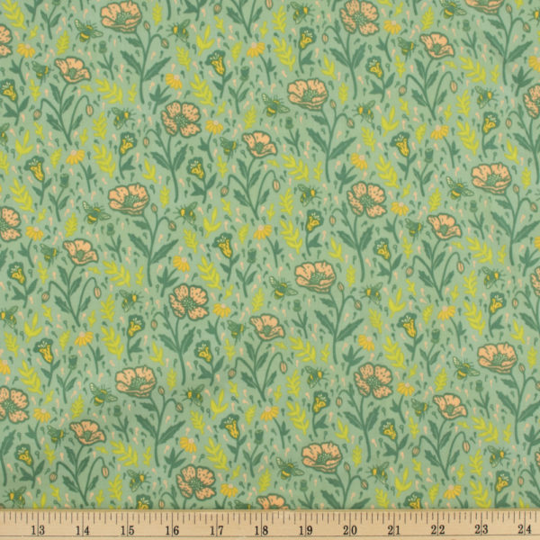 Birch - Organic Cotton Lawn - Poppies - Sage