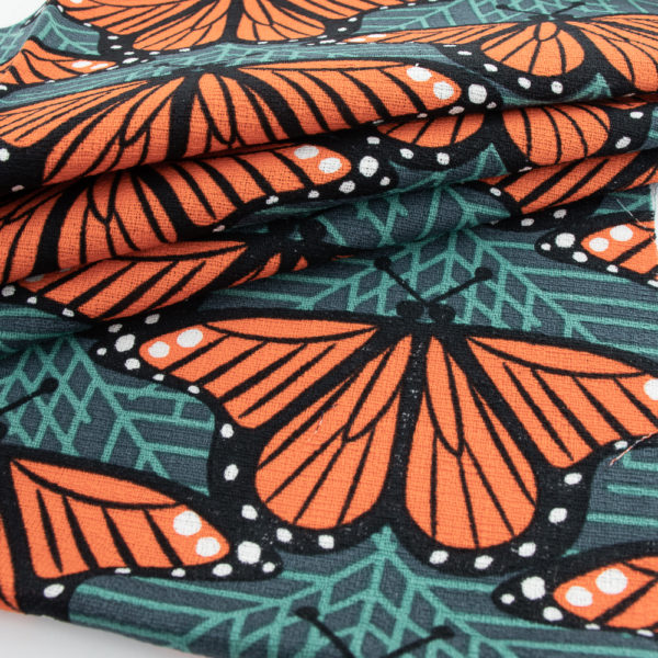 Birch – Organic Cotton Barkcloth – Monarch Butterflies – Charcoal