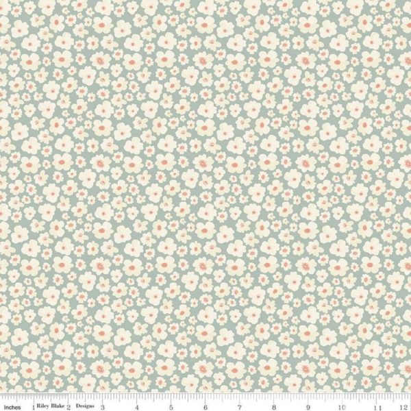 Quilting Cotton - Ava Kate - Flower - Sea Foam