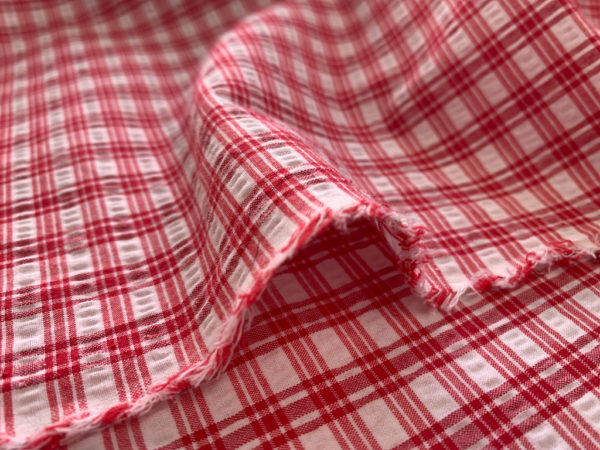 Yarn-Dyed Cotton/Spandex Seersucker - Red Plaid