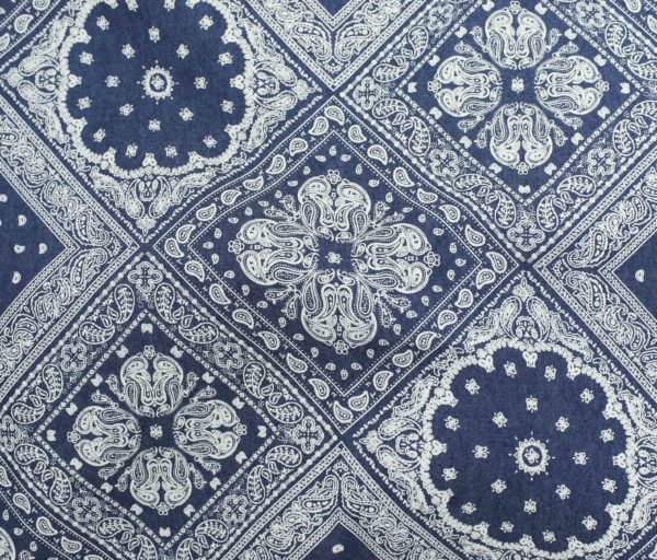 Printed Cotton/Poly Stretch Shirting - Bandana - Blue