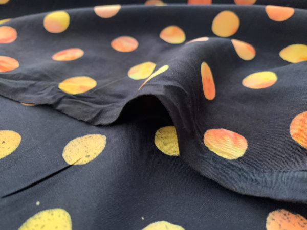 Rayon Batiks by Mirah – Polka Dots – Citrus