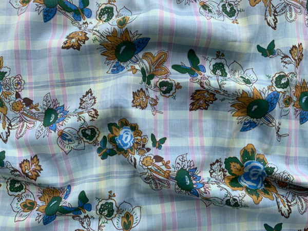 Deadstock Cotton Shirting - Floral on Plaid