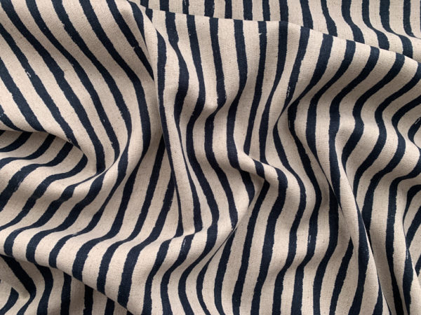 Designer Deadstock - Rayon/Linen Blend - Blue/Natural Stripe