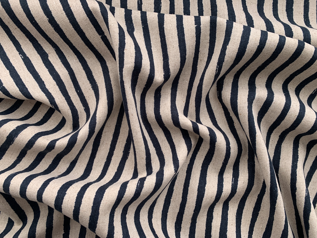 Designer Deadstock - Rayon/Linen Blend - Blue/Natural Stripe ...