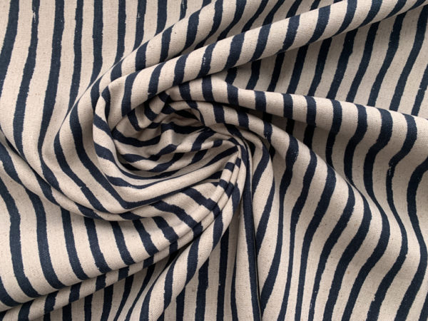 Designer Deadstock - Rayon/Linen Blend - Blue/Natural Stripe
