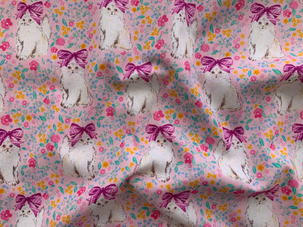 Sevenberry - Cotton Sheeting - Fancy Cat - Pink