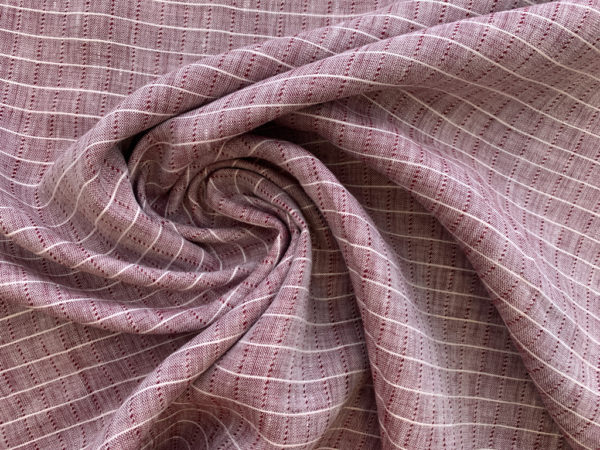 Yarn Dyed Linen - Burgundy/White Stripe Plaid