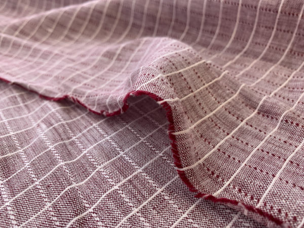 Yarn Dyed Linen - Burgundy/White Stripe Plaid