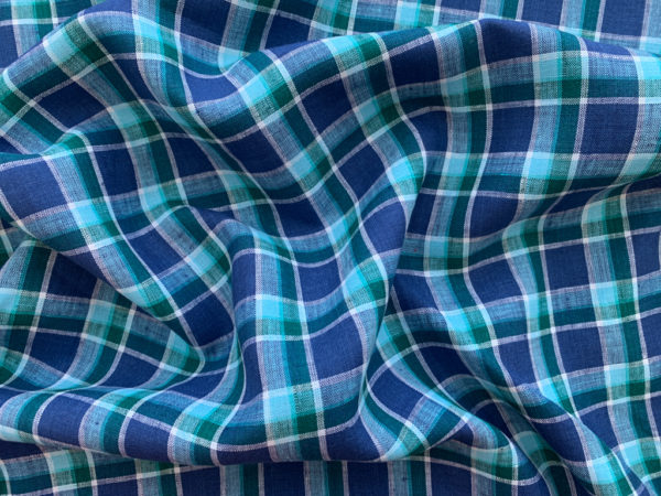 Yarn Dyed Linen - Electric Blue Plaid