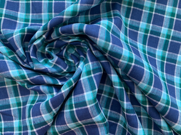 Yarn Dyed Linen - Electric Blue Plaid