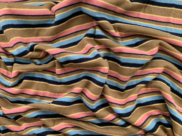 Designer Deadstock - Cotton Knit - Brown/Pink/Blue Stripe