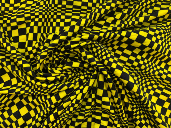 Sydney - Cotton/Spandex Jersey - Psychedelic Checkerboard - Yellow