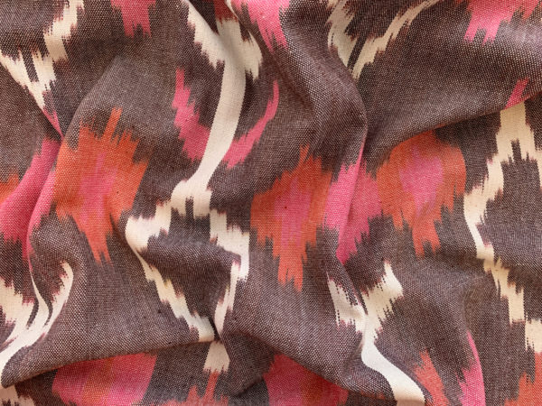 Abstract Tulip Cotton Ikat - Pink/Brown