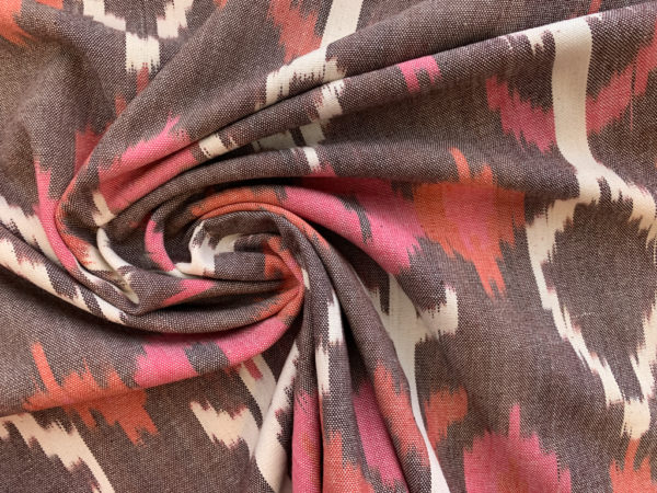 Abstract Tulip Cotton Ikat - Pink/Brown